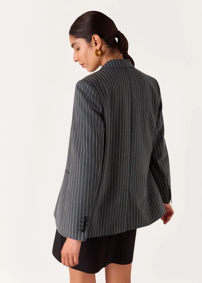 Women Coats and Jackets Whistles Grey Isla Pinstripe Wool Blazer