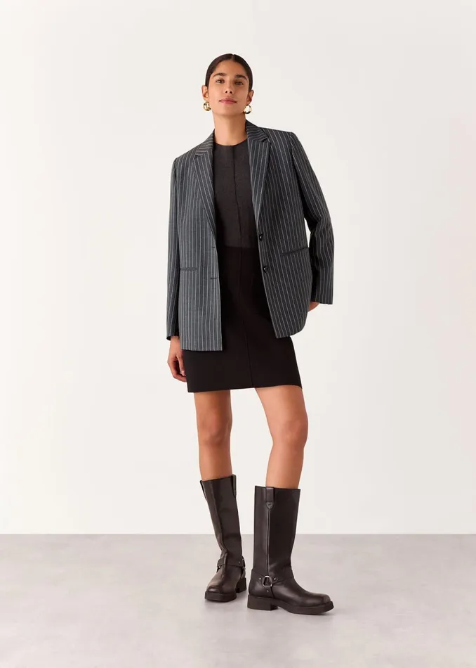 Women Coats and Jackets Whistles Grey Isla Pinstripe Wool Blazer