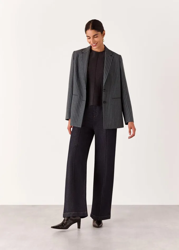 Women Coats and Jackets Whistles Grey Isla Pinstripe Wool Blazer