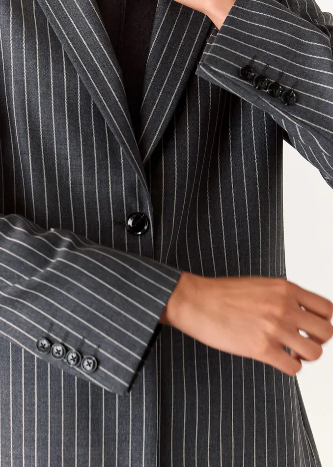 Women Coats and Jackets Whistles Grey Isla Pinstripe Wool Blazer