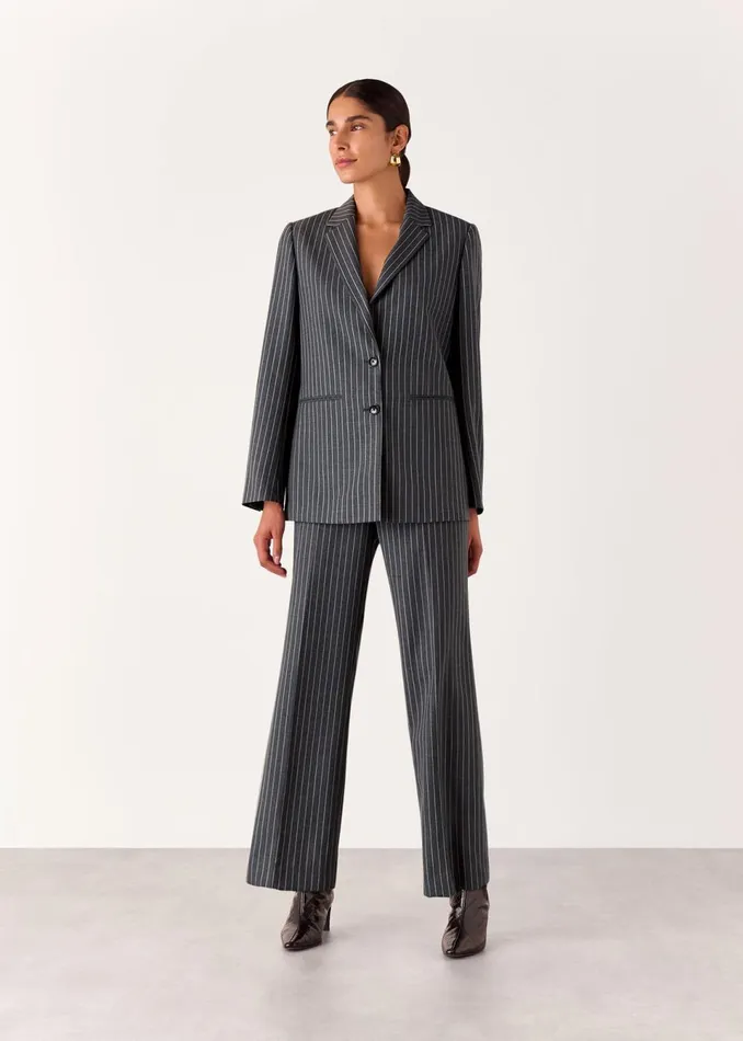 Women Coats and Jackets Whistles Grey Isla Pinstripe Wool Blazer