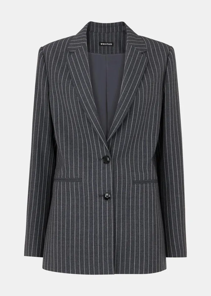 Women Coats and Jackets Whistles Grey Isla Pinstripe Wool Blazer