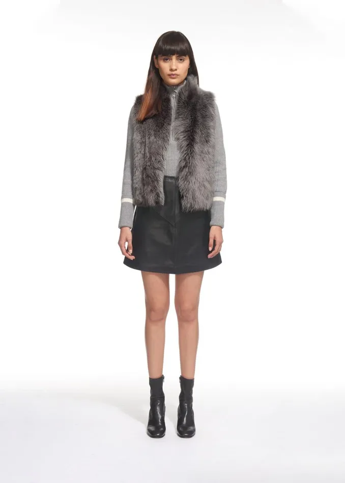 Women Coats and Jackets Whistles Grey Short Sheepskin Gilet