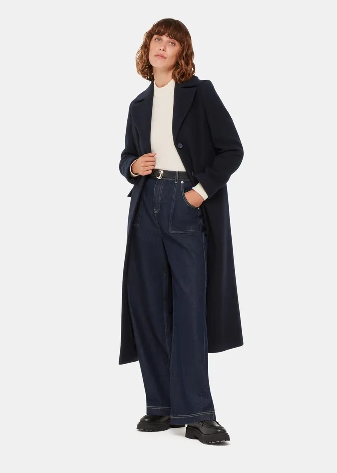 Women Coats and Jackets Whistles Navy Amalia Longline Coat