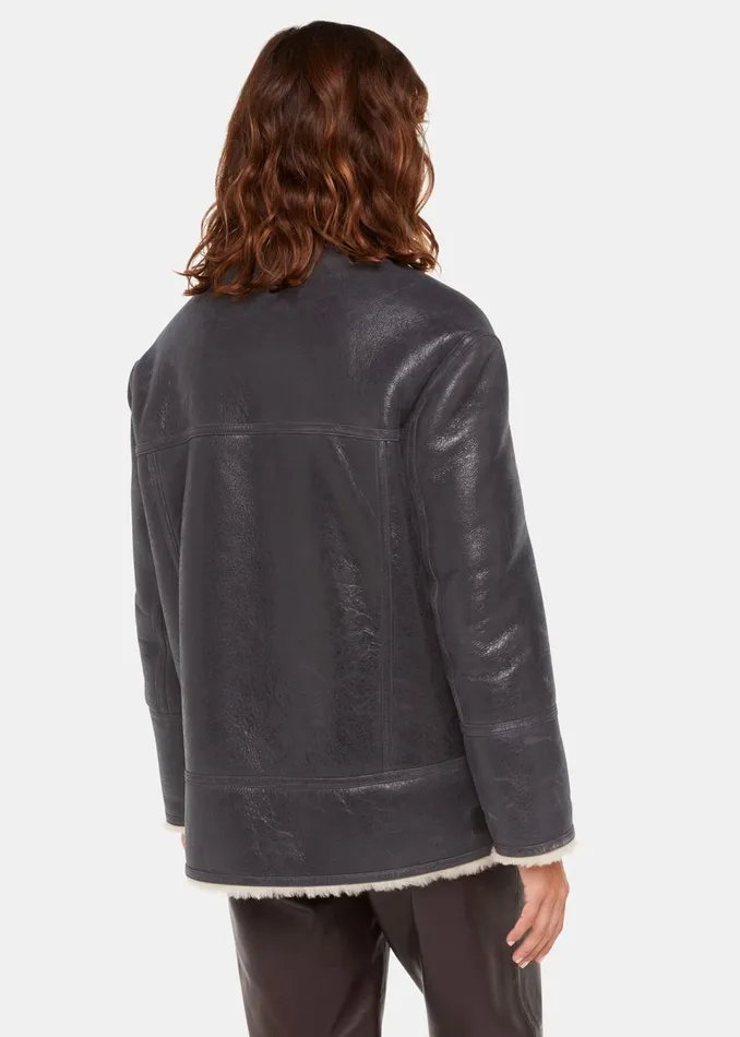 Women Coats and Jackets Whistles Navy Annika Leather Aviator Jacket