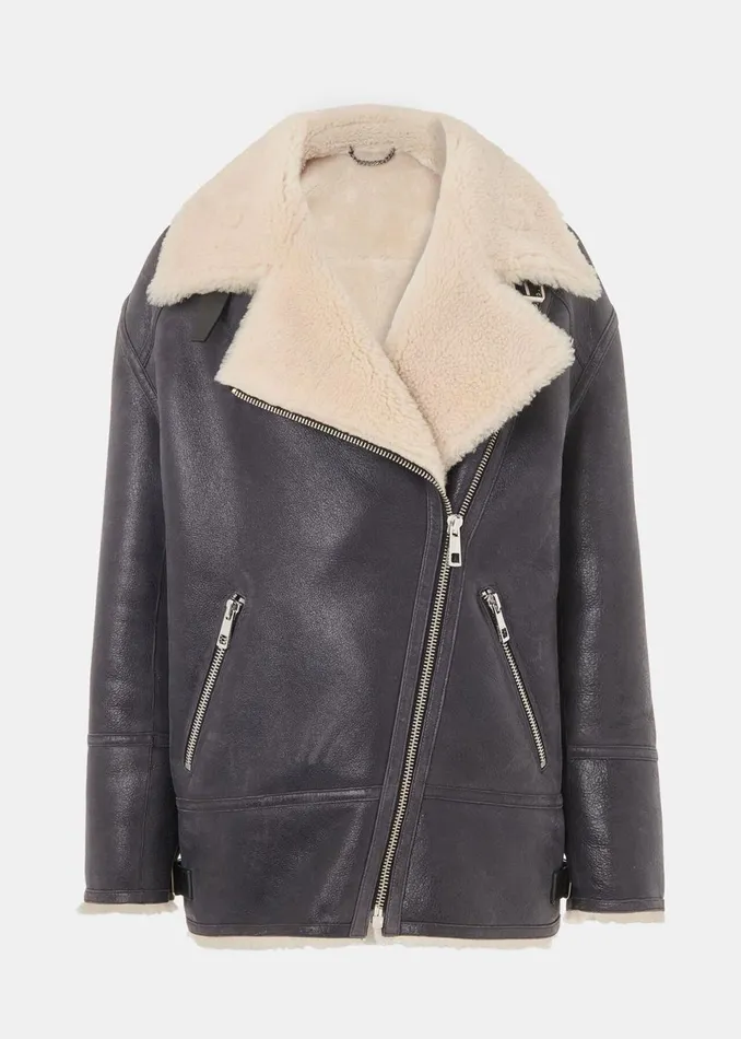 Women Coats and Jackets Whistles Navy Annika Leather Aviator Jacket