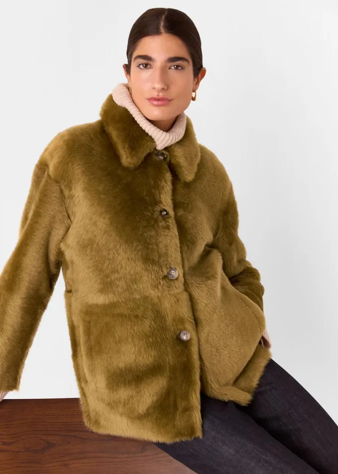 Women Coats and Jackets Whistles Olive Tamina Short Shearling Coat