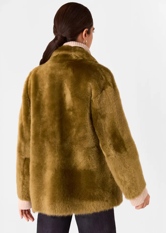 Women Coats and Jackets Whistles Olive Tamina Short Shearling Coat