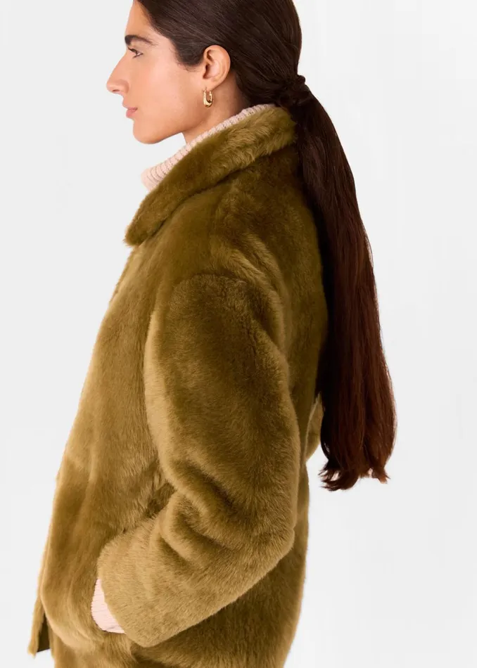 Women Coats and Jackets Whistles Olive Tamina Short Shearling Coat