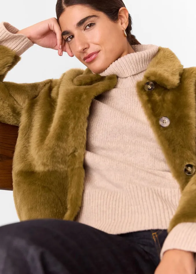 Women Coats and Jackets Whistles Olive Tamina Short Shearling Coat