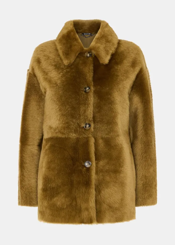Women Coats and Jackets Whistles Olive Tamina Short Shearling Coat