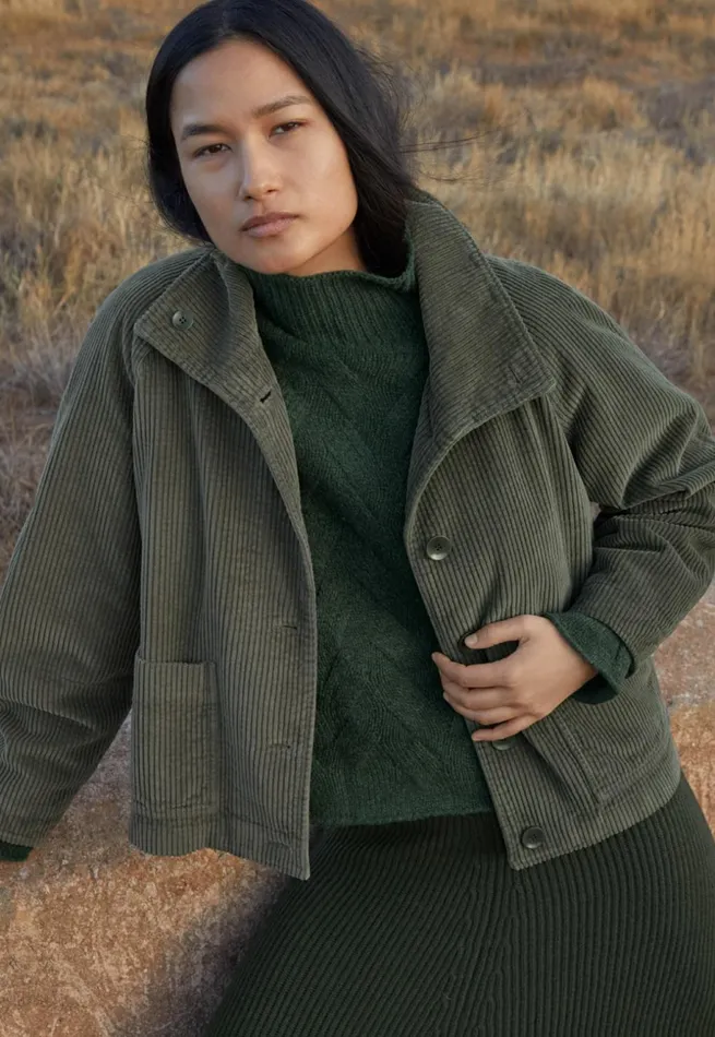 Women Cord Jacket Dark Sage Poetry Fashion Jackets and Coats