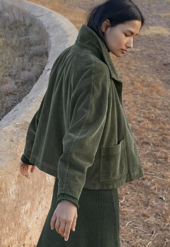 Women Cord Jacket Dark Sage Poetry Fashion Jackets and Coats