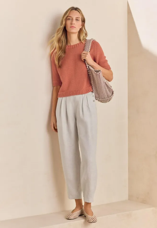 Women Cropped Pleated Trousers Ice Grey Poetry Fashion Trousers and Shorts