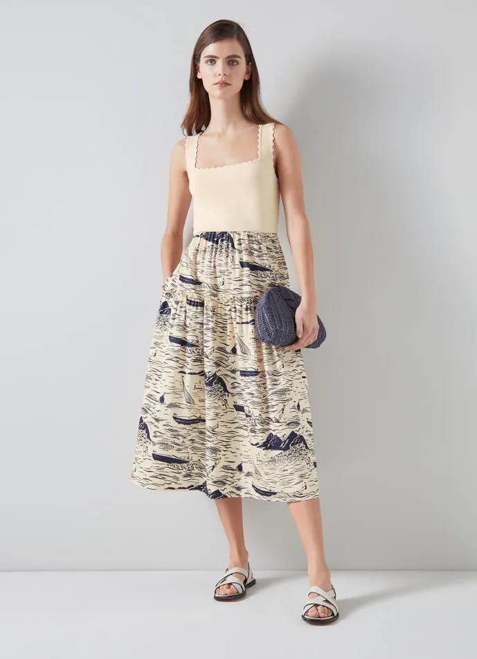 Women Crosby Organic CottonBlend Riviera Print Dress Navy Cream LKBennett Dresses Women Crosby Organic CottonBlend Riviera Print Dress Navy Cream LKBennett Dresses