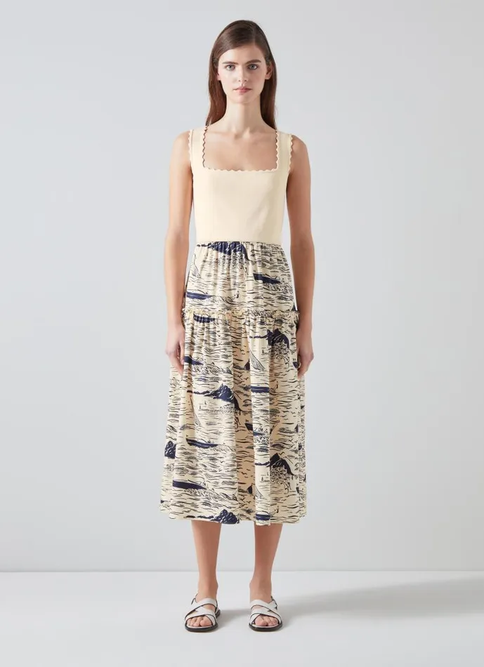 Women Crosby Organic CottonBlend Riviera Print Dress Navy Cream LKBennett Dresses Women Crosby Organic CottonBlend Riviera Print Dress Navy Cream LKBennett Dresses