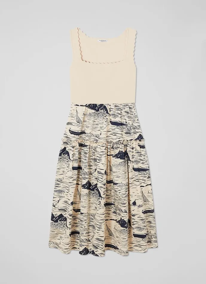 Women Crosby Organic CottonBlend Riviera Print Dress Navy Cream LKBennett Dresses Women Crosby Organic CottonBlend Riviera Print Dress Navy Cream LKBennett Dresses