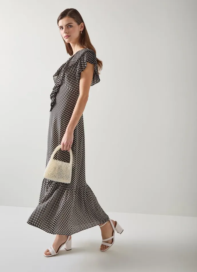 Women Daphne Polka Dot Pleated Dress Black Cream LKBennett Dresses
