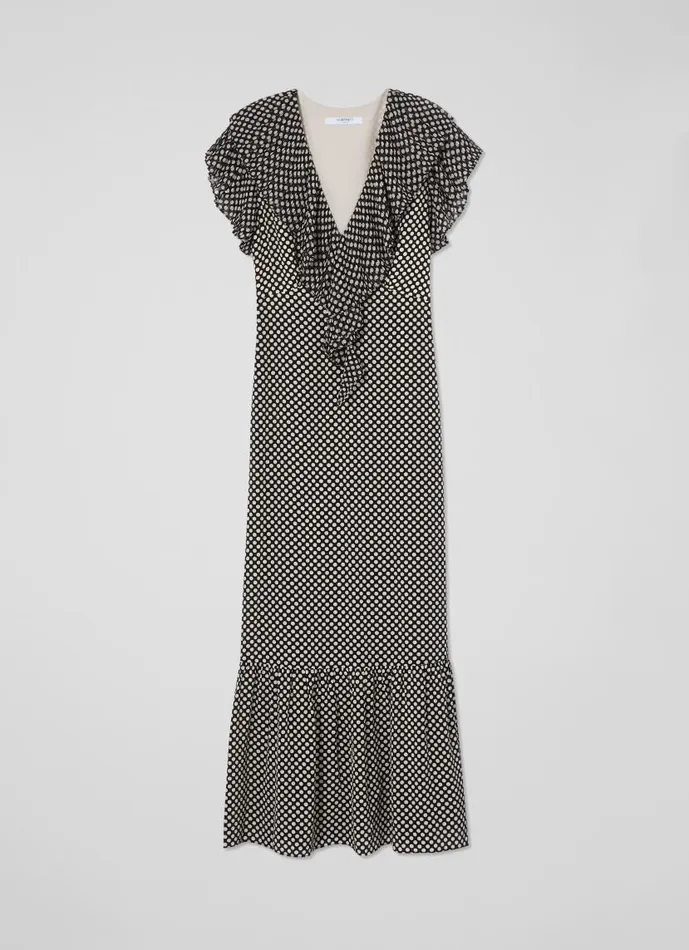 Women Daphne Polka Dot Pleated Dress Black Cream LKBennett Dresses Women Daphne Polka Dot Pleated Dress Black Cream LKBennett Dresses