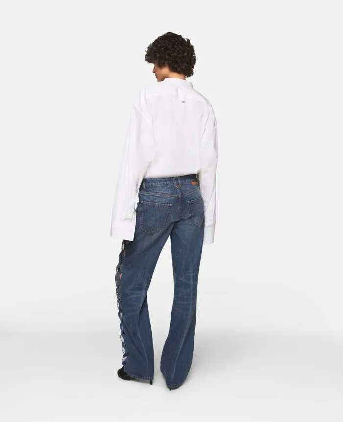 Women Denim Stella McCartney MirrorEmbellished HighRise Denim Jeans Vintage Wash Denim