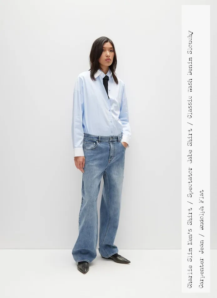 Women Denim Tibi Classic Denim Slouchy Carpenter Jean Classic Blue