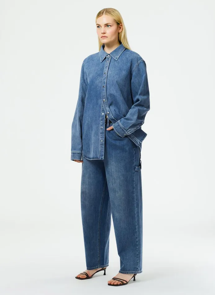 Women Denim Tibi Classic Denim Slouchy Carpenter Jean Classic Blue
