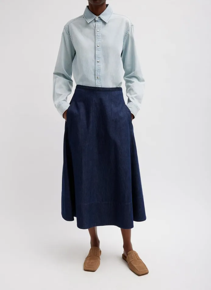 Women Denim Tibi Summer Denim Circle Skirt Indigo