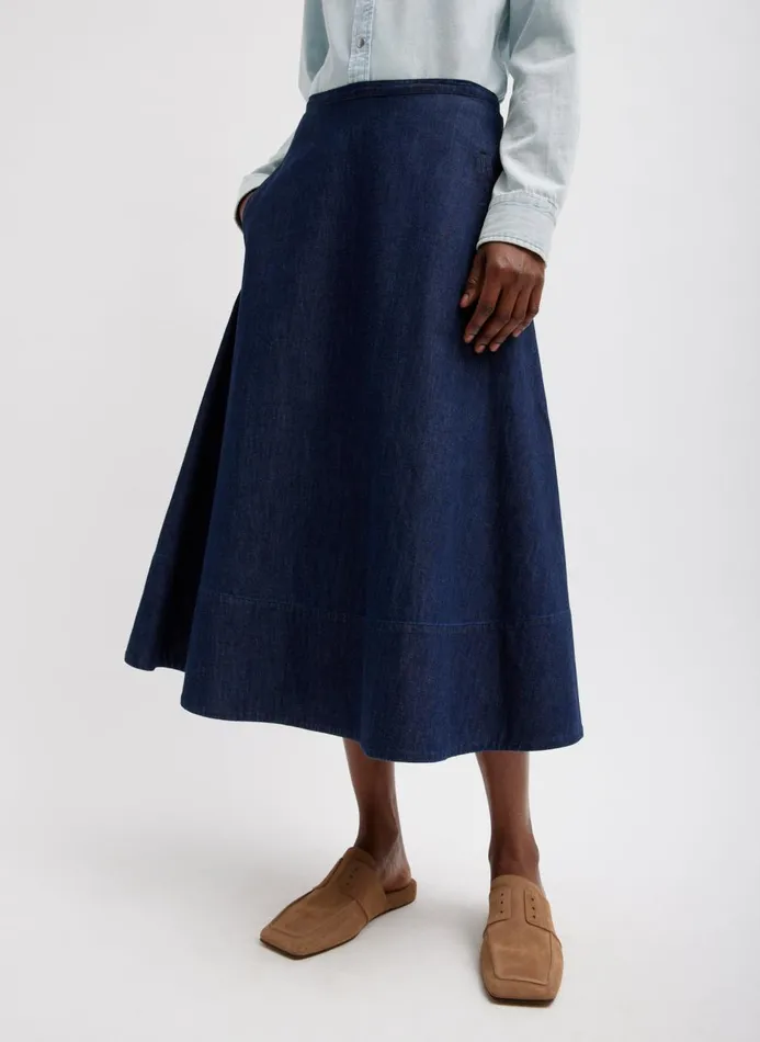 Women Denim Tibi Summer Denim Circle Skirt Indigo
