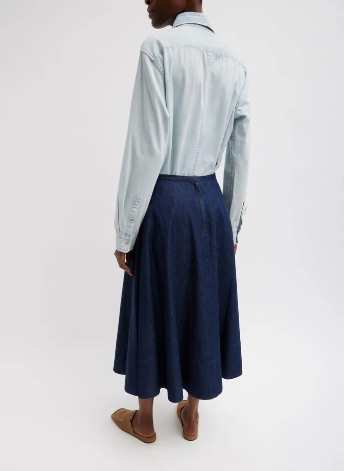 Women Denim Tibi Summer Denim Circle Skirt Indigo