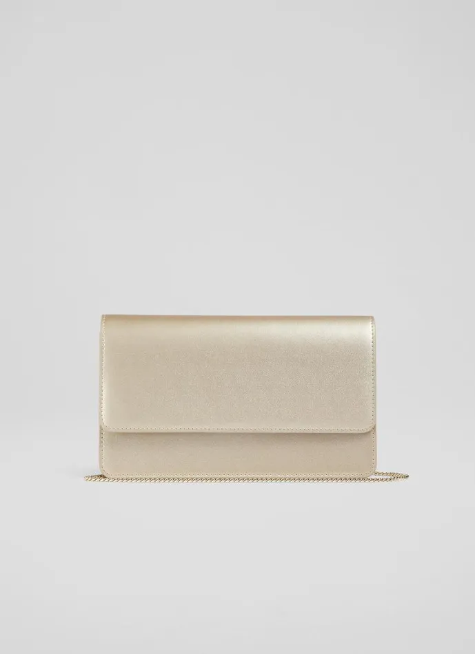 Women Dolly Gold Leather Clutch Bag LKBennett Clutch Bags