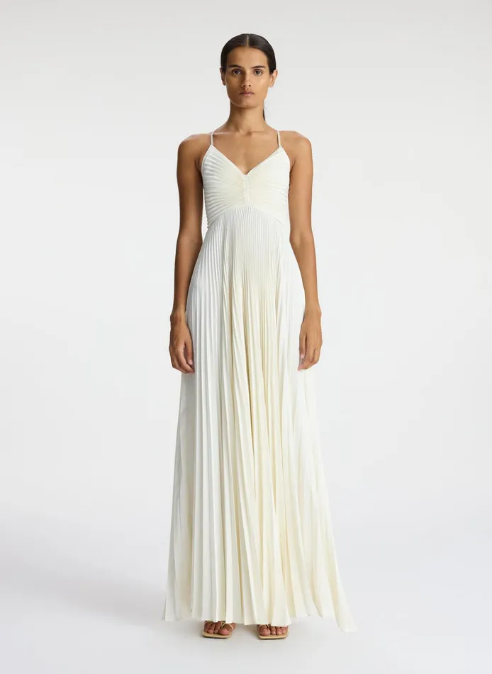Women Dresses ALC Aries Satin Pleated Dress Whisper White