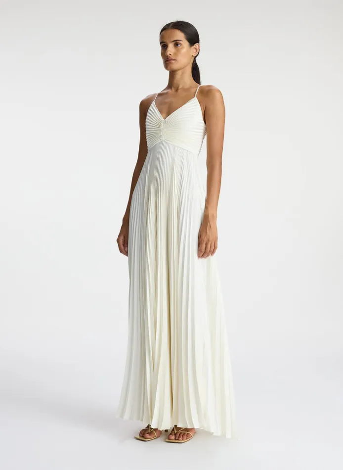 Women Dresses ALC Aries Satin Pleated Dress Whisper White