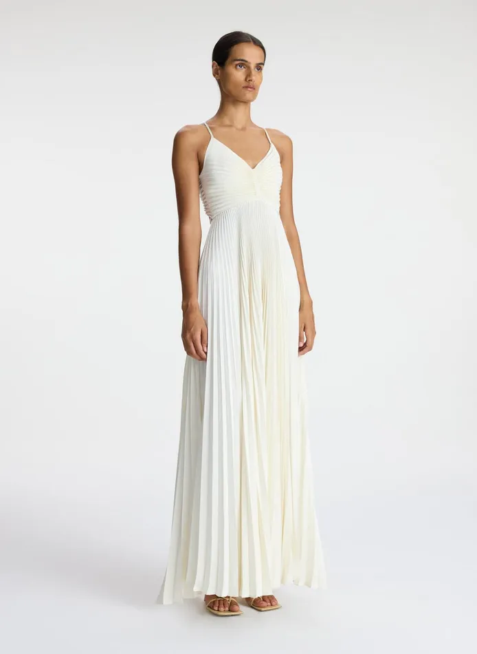 Women Dresses ALC Aries Satin Pleated Dress Whisper White