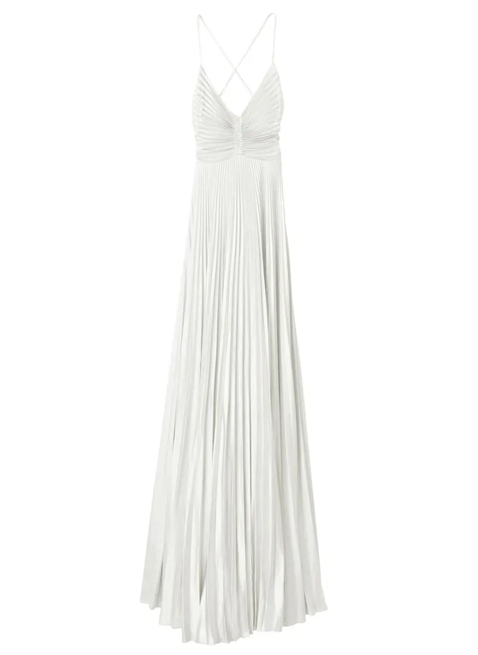 Women Dresses ALC Aries Satin Pleated Dress Whisper White