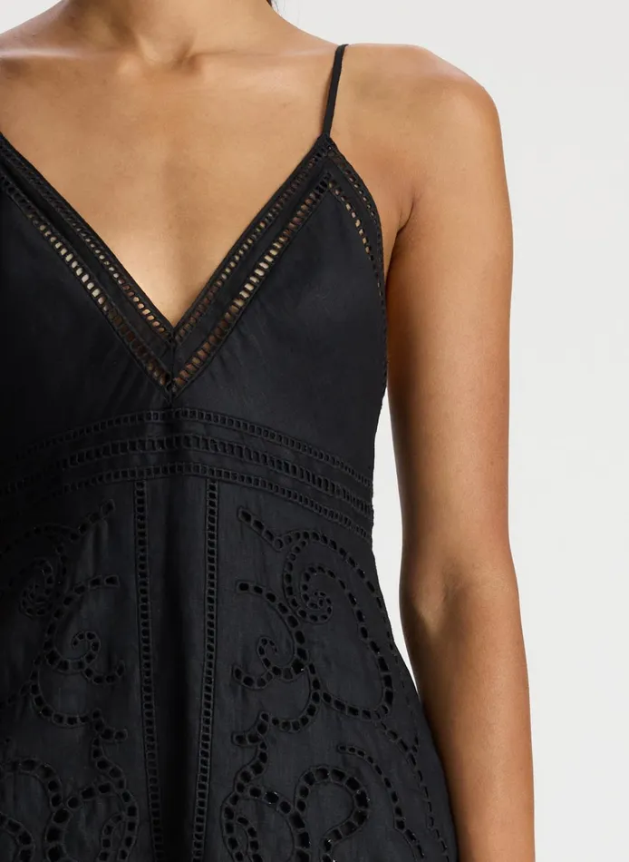 Women Dresses ALC Josie Embroidered Linen Midi Dress Black