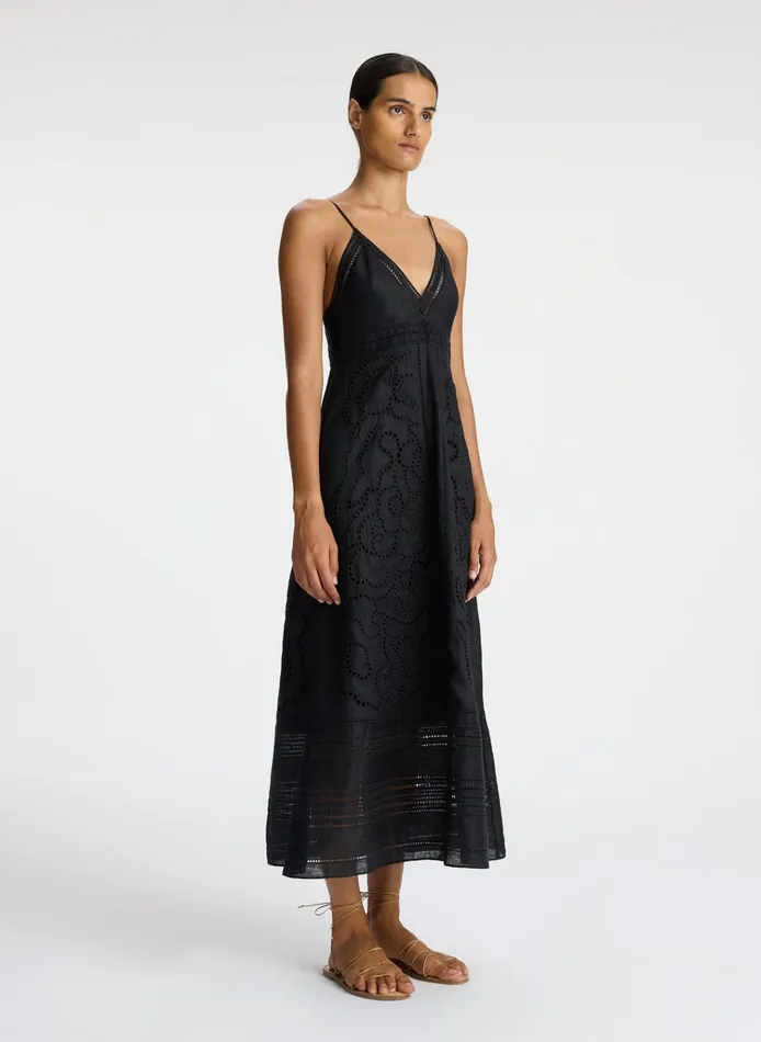 Women Dresses ALC Josie Embroidered Linen Midi Dress Black