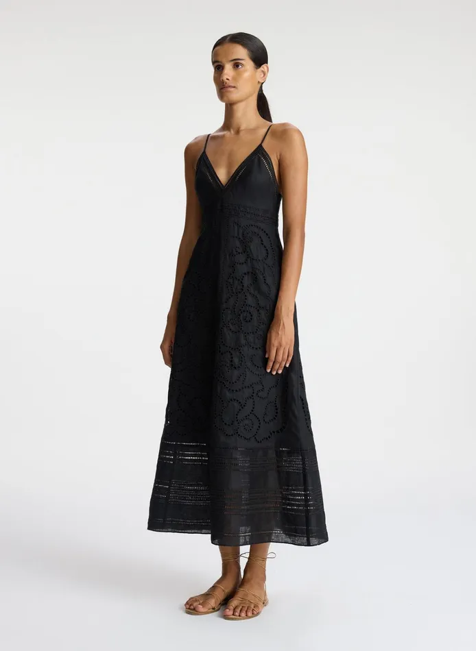 Women Dresses ALC Josie Embroidered Linen Midi Dress Black