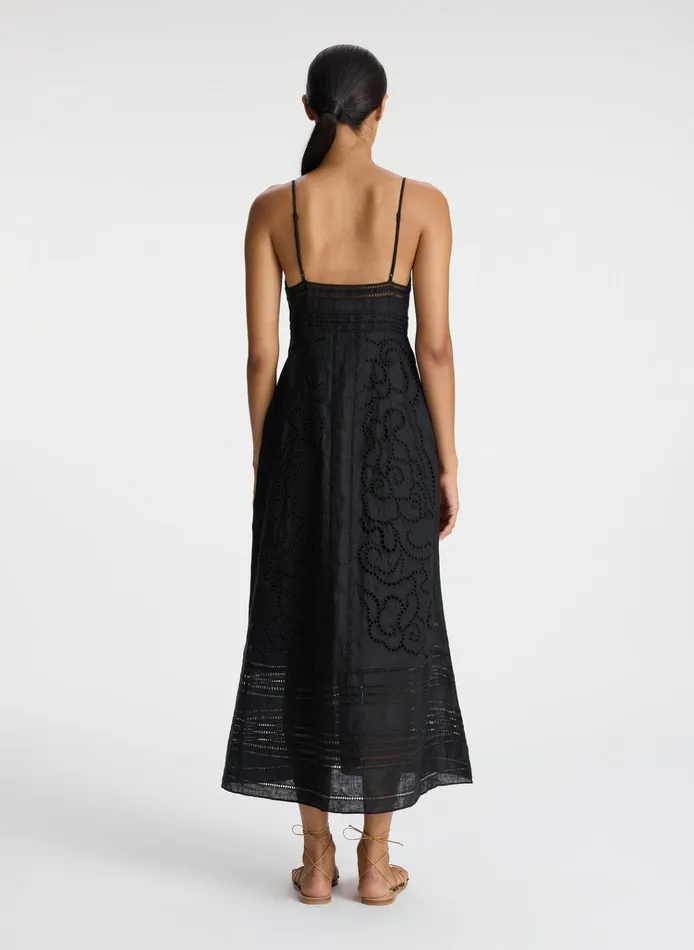 Women Dresses ALC Josie Embroidered Linen Midi Dress Black