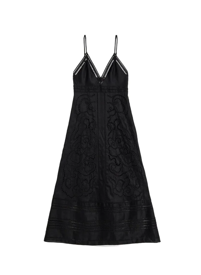Women Dresses ALC Josie Embroidered Linen Midi Dress Black