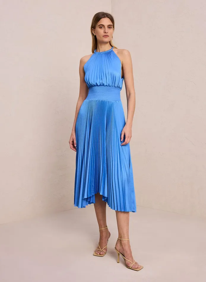Women Dresses ALC Renzo Ii Satin Pleated Dress Blue Sea