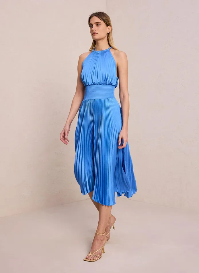 Women Dresses ALC Renzo Ii Satin Pleated Dress Blue Sea