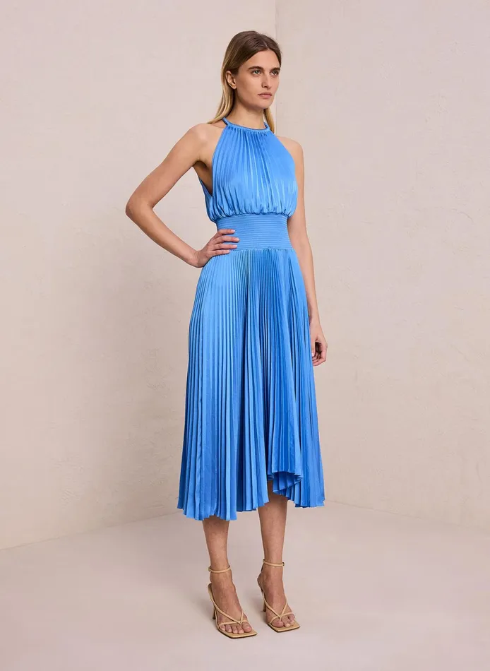 Women Dresses ALC Renzo Ii Satin Pleated Dress Blue Sea