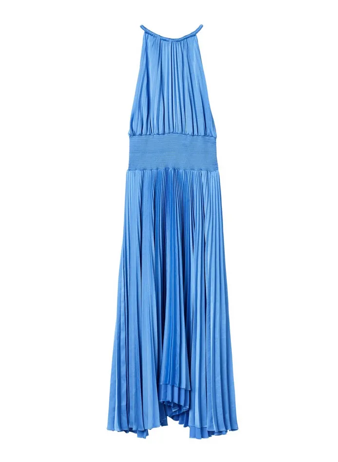Women Dresses ALC Renzo Ii Satin Pleated Dress Blue Sea