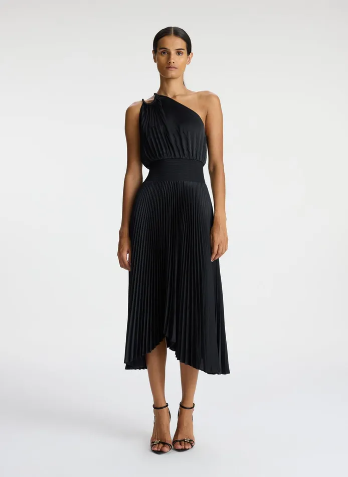 Women Dresses ALC Ruby Satin Pleated Dress Black