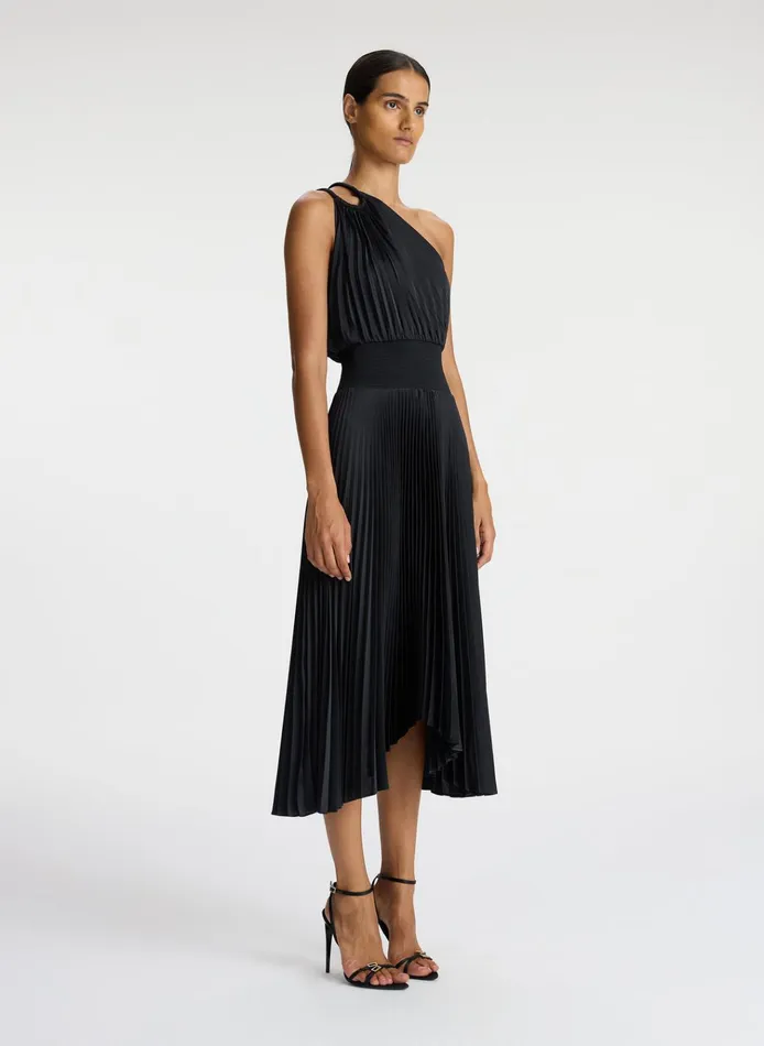 Women Dresses ALC Ruby Satin Pleated Dress Black