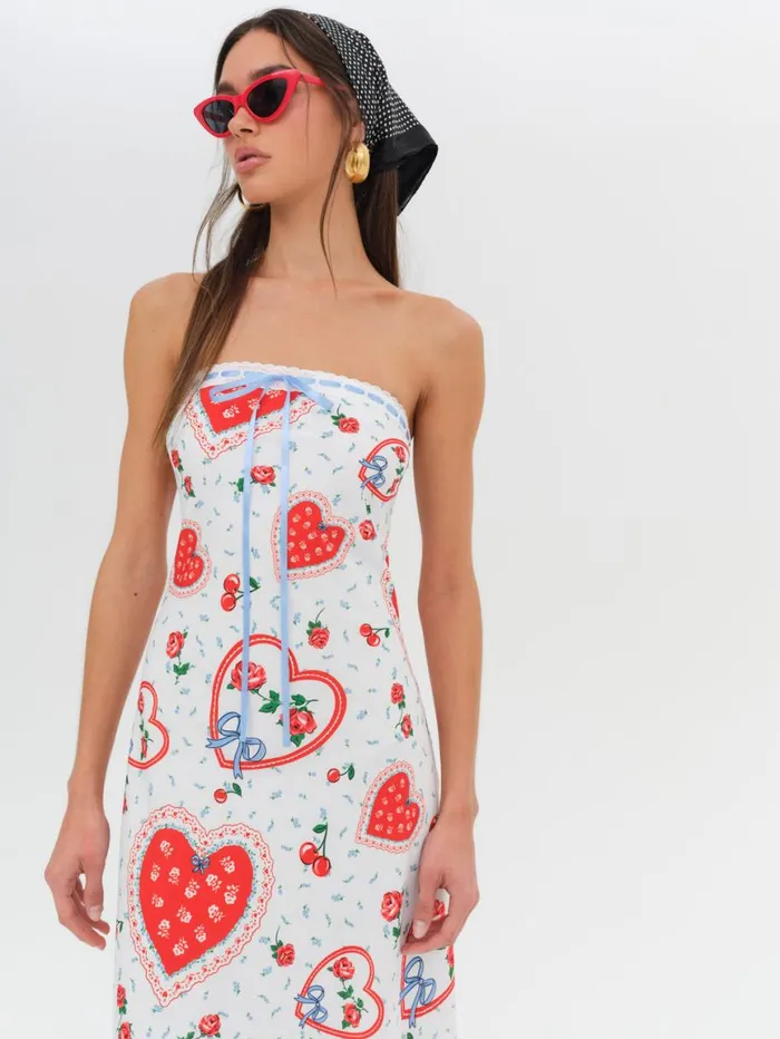 Women Dresses For Love and Lemons Daisy Mae Strapless Midi Dress White Women Dresses For Love and Lemons Daisy Mae Strapless Midi Dress White