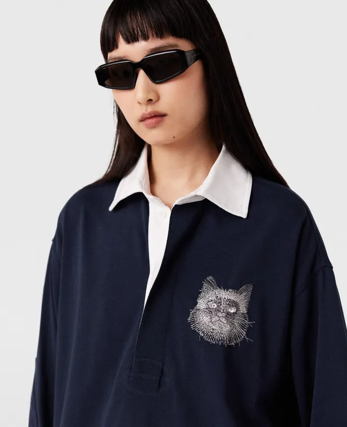 Women Dresses Stella McCartney CatEmbroidered Sweatshirt Dress Deep Navy