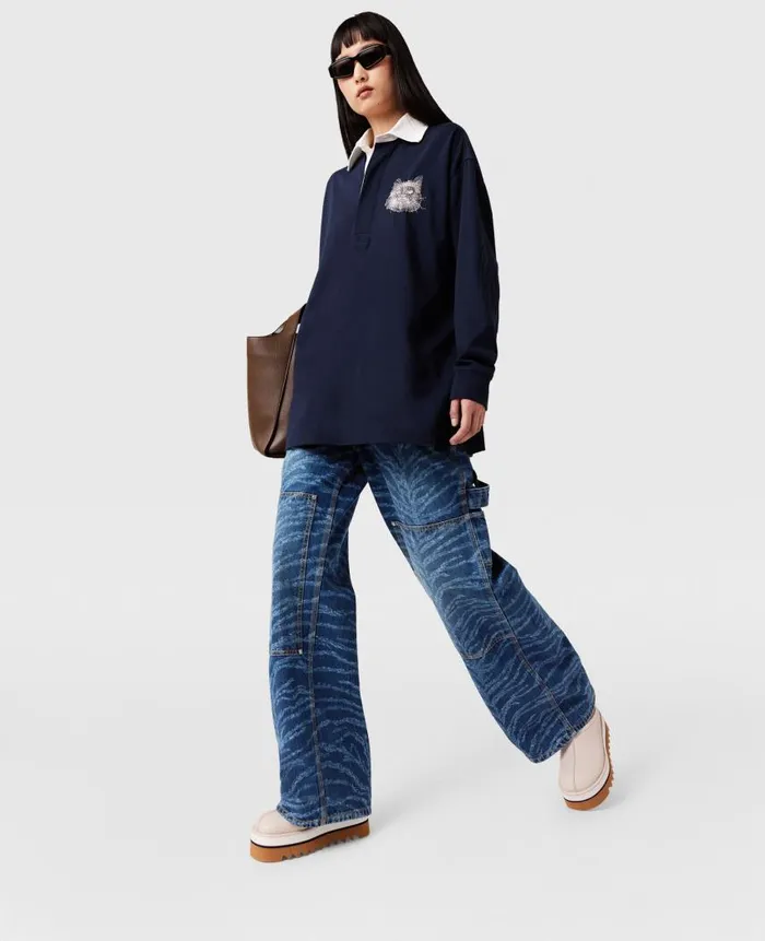 Women Dresses Stella McCartney CatEmbroidered Sweatshirt Dress Deep Navy