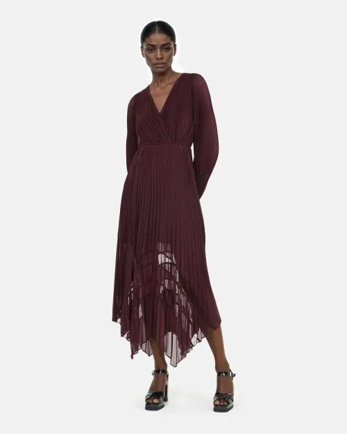Women Dresses The Kooples Long Burgundy Pleated Dress Burgundy