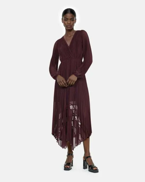 Women Dresses The Kooples Long Burgundy Pleated Dress Burgundy